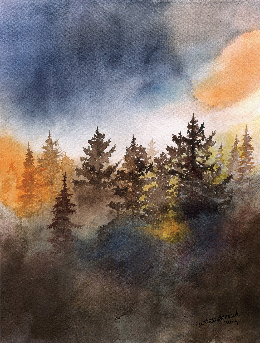 Earthlightened Ombres cuivrees Aquarelle 18x24 1