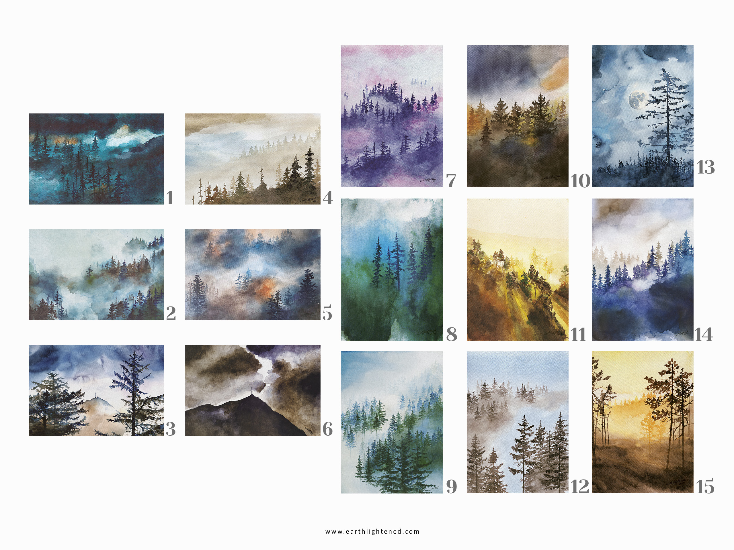 Lots de cartes postales à l'aquarelle forêt d'Auvergne